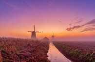 Lever de soleil coloré aux moulins de Schermer sur Photo Henk van Dijk Aperçu
