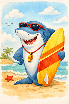 Un requin qui surfe sur la plage