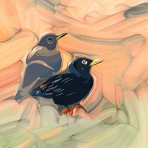 Zweisamkeit: Abstrakte Amseln Wandkunst