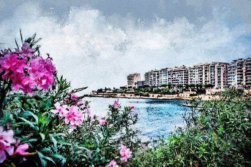 Malta Sliema stad aquarel schilderij #malta