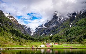 Village in the valley on the Sognefjord, Norway by Rietje Bulthuis