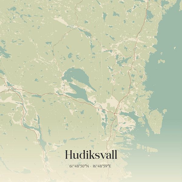 Vintage map of Hudiksvall, Sweden. by Prints of Place