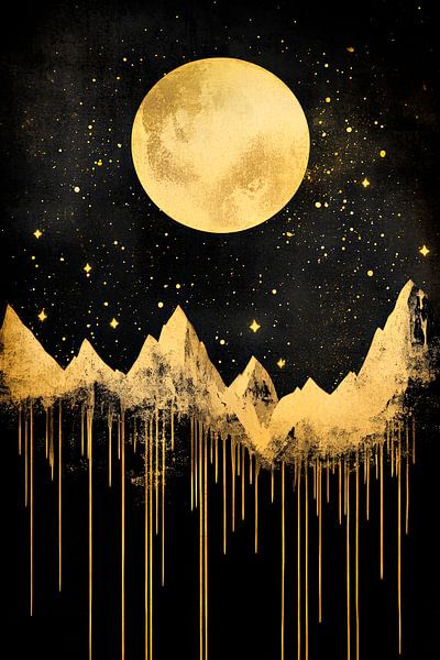 Golden mountains under the full moon by Poster Art Shop