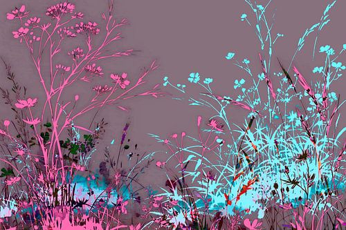 Japanse wilde bloemen weide landschap schilderij