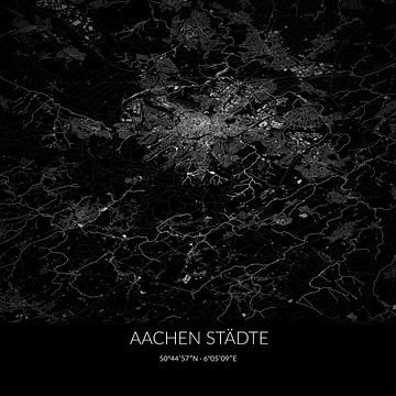 Zwart-witte landkaart van Aachen Städte, Nordrhein-Westfalen, Duitsland. van Rezona