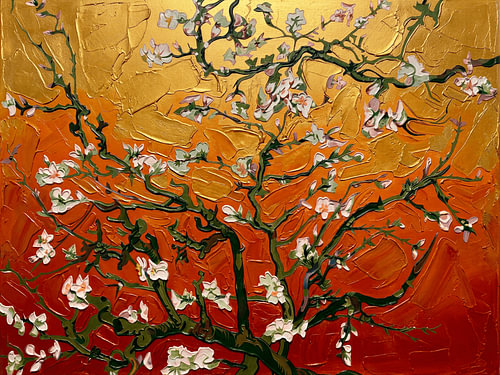 Vincent van Gogh’s *Almond Blossoms* in relief with gold and orange