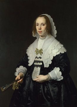 Portret van een dame met een waaier, Bartholomeus van der Helst