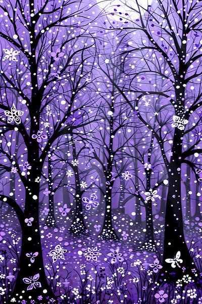 Enchanting purple forest with butterflies by Art & Soul Creations