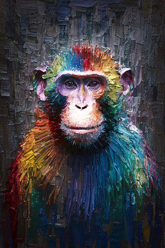 Expressieve Kleurrijke Aap met Dynamische Kwaststreken