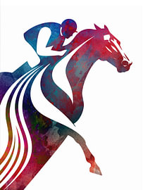 Sportkunst met ruiter en paard, wit #ruiter #paard #sport van JBJart Justyna Jaszke