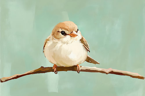 Petit oiseau sur une branche - Couleurs douces