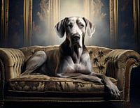 Majestätische Deutsche Dogge liegt auf einem Sessel