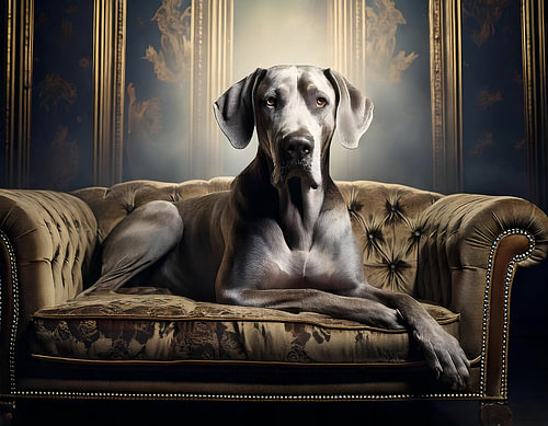 Majestic Great Dane lying on an armchair