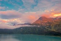 Sunset over a mountain lake
