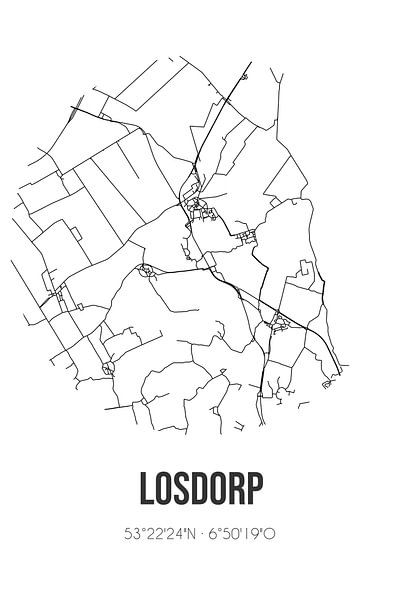 Losdorp (Groningen) | Landkaart | Zwart-wit van Stad & Wand