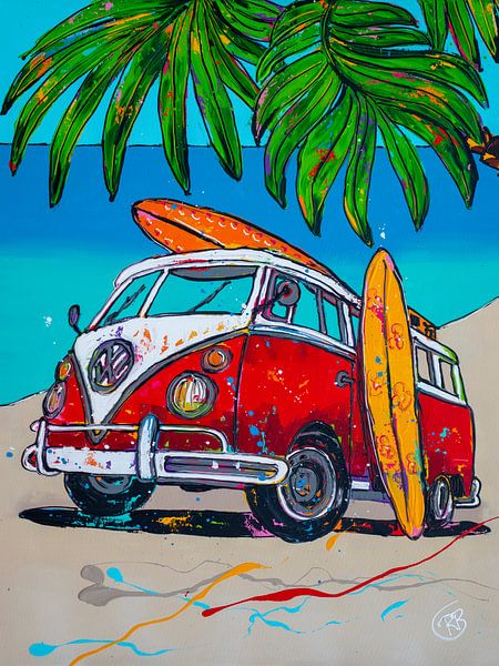 Alter VW-Bus am Strand von Happy Paintings auf ArtFrame, Leinwand, Poster  und mehr | Art Heroes