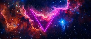 Nevel van een sterrenstelsel met neonkleurig V van Poster Art Shop