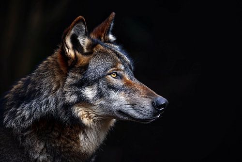 Intense Blik van een Wolf in Duisternis