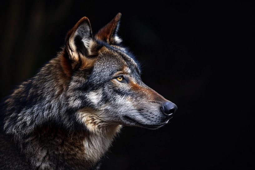 Intense Blik van een Wolf in Duisternis van Art & Soul Creations