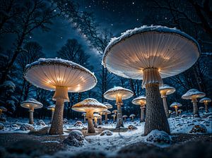 Monde hivernal lumineux : champignons de conte de fées