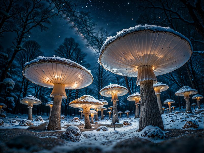 Lichtgevende Winterwereld: Sprookjesachtige Paddenstoelen van Retrotimes