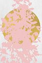 Japandi. Abstract botanical branches in pastel pink with golden sun on white by Dina Dankers thumbnail