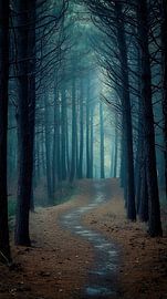 Enchanted forest path in the fog by Jonas Weinitschke