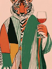 Tiger mit Weinglas von IamHome Studio