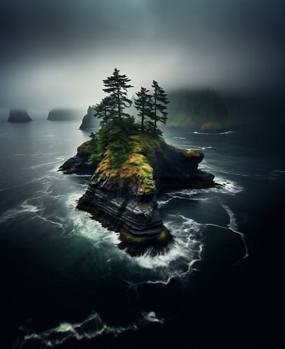 Island in rough seas