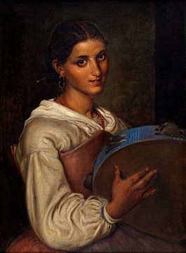 Wilhelm Marstrand, fille italienne avec un tambourin bleu
