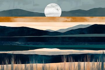 Paysage monochrome avec pleine lune sur Poster Art Shop