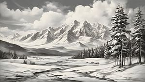 Malerei Berg Winterlandschaft