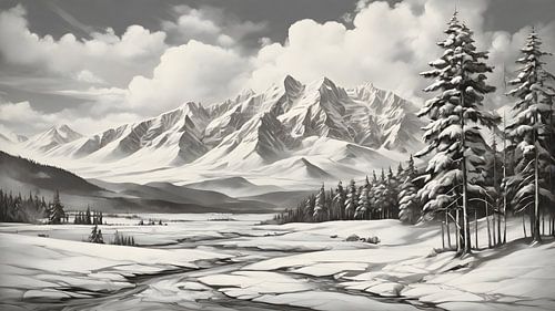 Peinture Montagne Paysage d'hiver