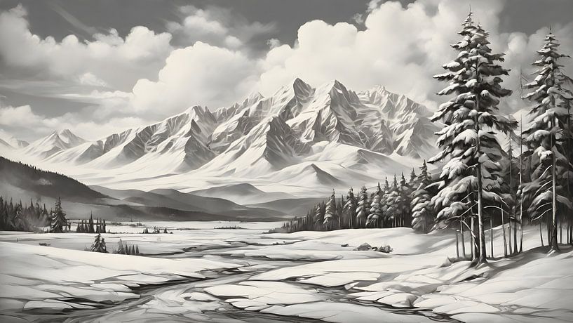 Painting Mountain Winter Landscape by Anton de Zeeuw
