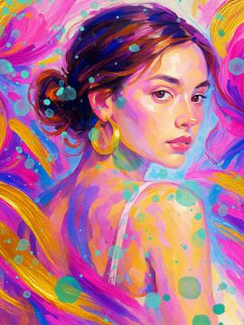 Delicate Kracht - Boho-geïnspireerd Kleurrijk Vrouwenportret van Dagmar Pels