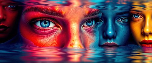 Gezichten tussen waterlicht en zwevende tijd - vier vrouwen op de drempel tussen opkomst, transformatie en mysterieuze diepten