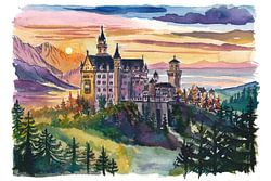 Schloss Neuschwanstein im märchenhaften Abendlicht