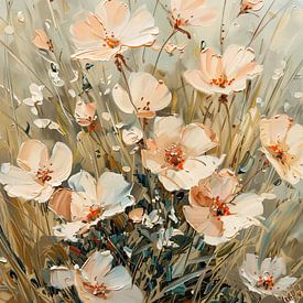 Hellrosa Blumen im grünen Gras von Blumen Studio