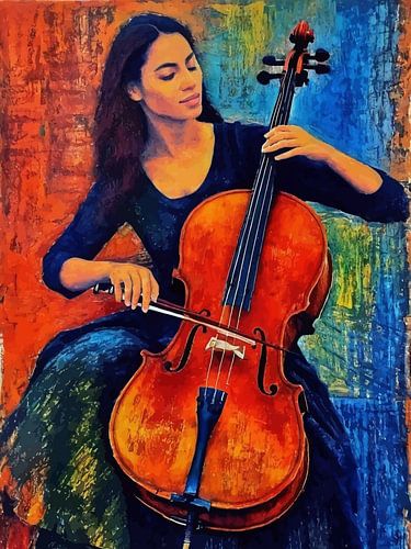Vrouw speelt cello abstracte kunst