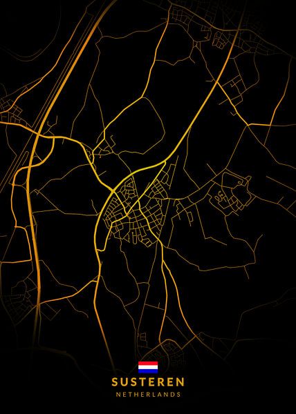 Susteren City Map Modern Black Gold by Kenda Maruyama
