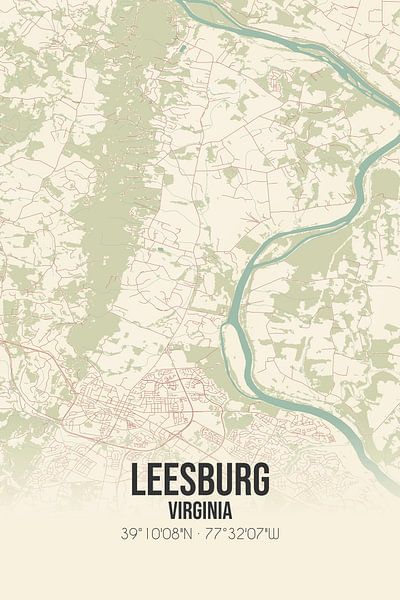 Carte ancienne de Leesburg (Virginie), USA. par Affiches de lieux