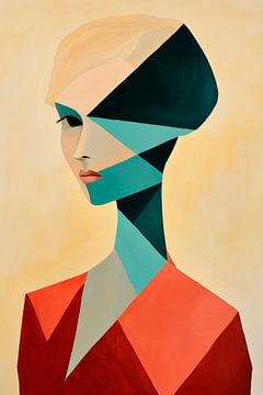 Geometrisch portret in levendige kleuren van Poster Art Shop