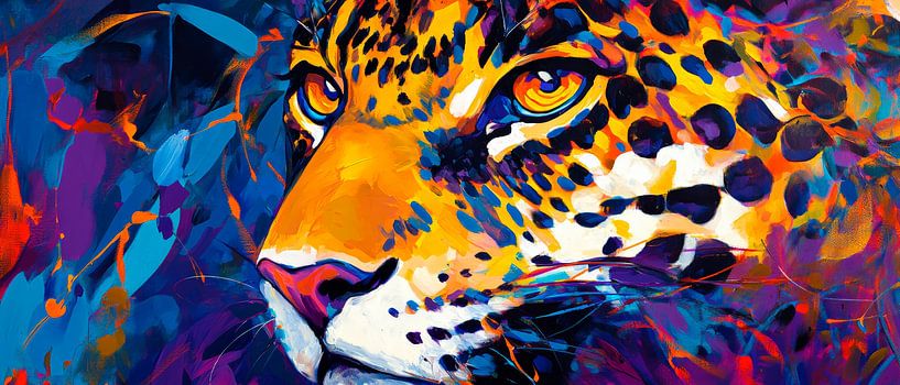 Colourful leopard head - Vibrant blaze of colour by Poster Art Shop