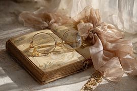 Antique Books with Glasses and Bow - Nostalgic Light Painting by Joriali Fine Art