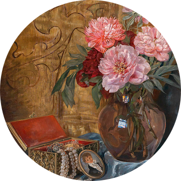 Francesco Malacrea-Still Life with Bouquet of Flowers, Jewellery Box and Miniature, ondertekende F.