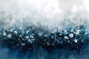 Abstract bloemenveld in blauwe tinten