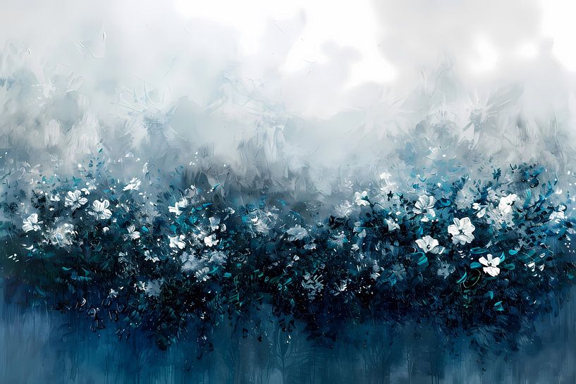 Abstract bloemenveld in blauwe tinten van Art & Soul Creations