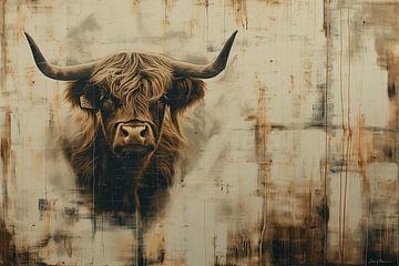 Brown Scottish Highlander abstract art by Mel Digital Art