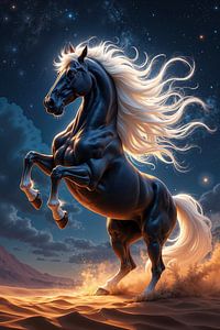 Fantasy Wall Art: ASTRALYX – A black horse in the light of the moon