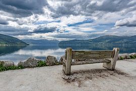 Bankje met zicht op innvikfjord van Chris van Es